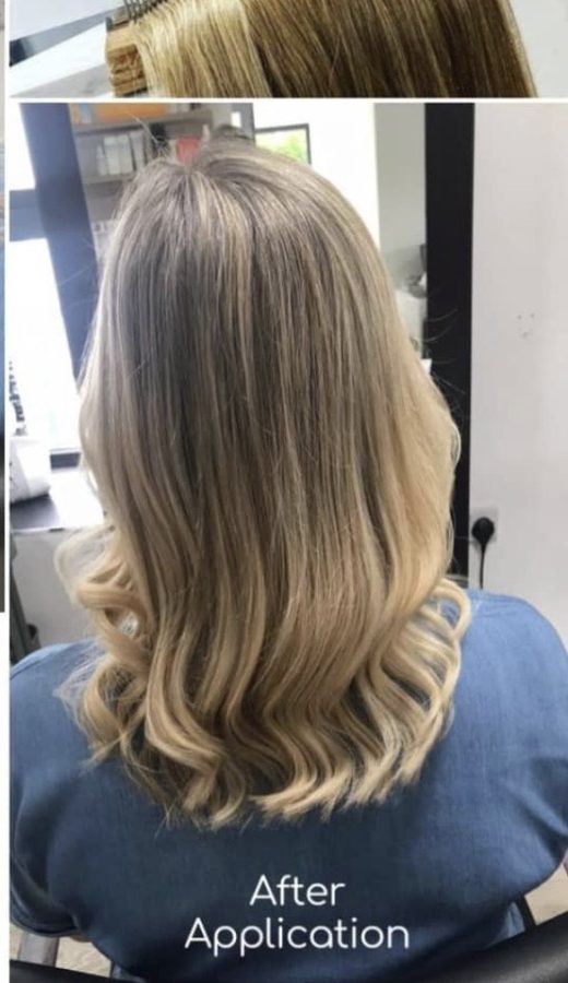 Long, blended hair with added length and volume from extensions, finished at INCH Hair Design in Gortnahoe